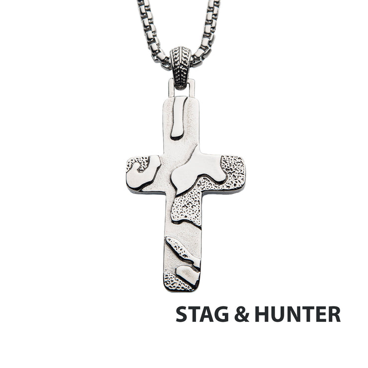 Matte Steel 3D Canyon Pattern Pendant with Box Chain