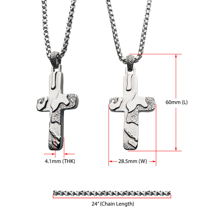 Matte Steel 3D Canyon Pattern Pendant with Box Chain