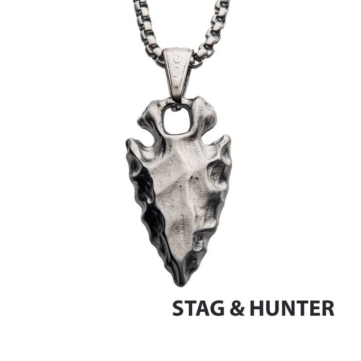 Brushed Steel Chiseled Arrowhead Pendant with Box Chain