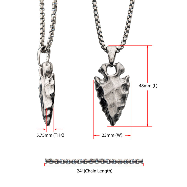 Brushed Steel Chiseled Arrowhead Pendant with Box Chain