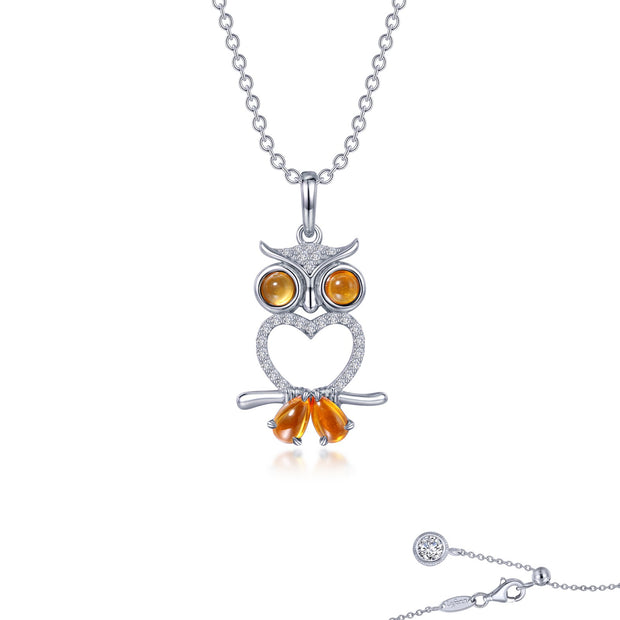 Fancy Lab-Grown Sapphire Owl Necklace