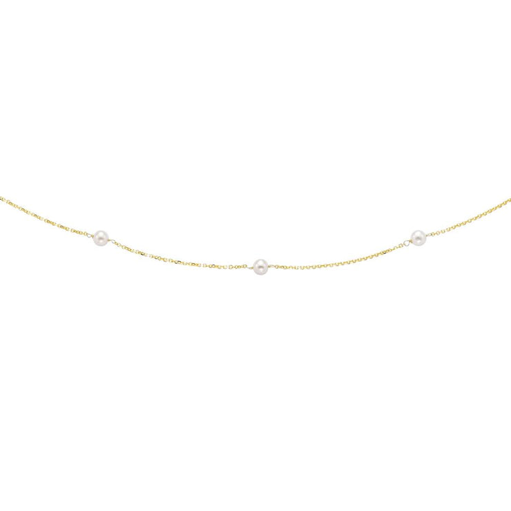 14K Gold Pearl Station Necklace