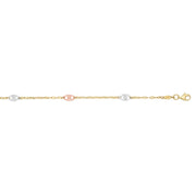14K Tri-color Gold Diamond Cut Anklet