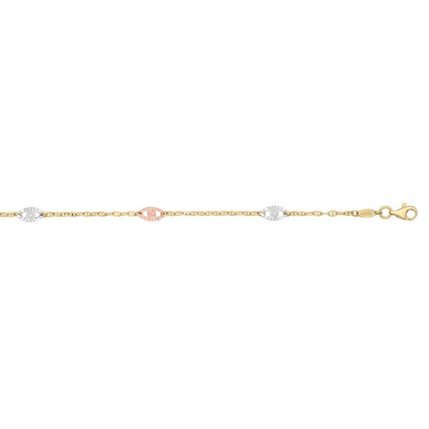 14K Tri-color Gold Diamond Cut Anklet