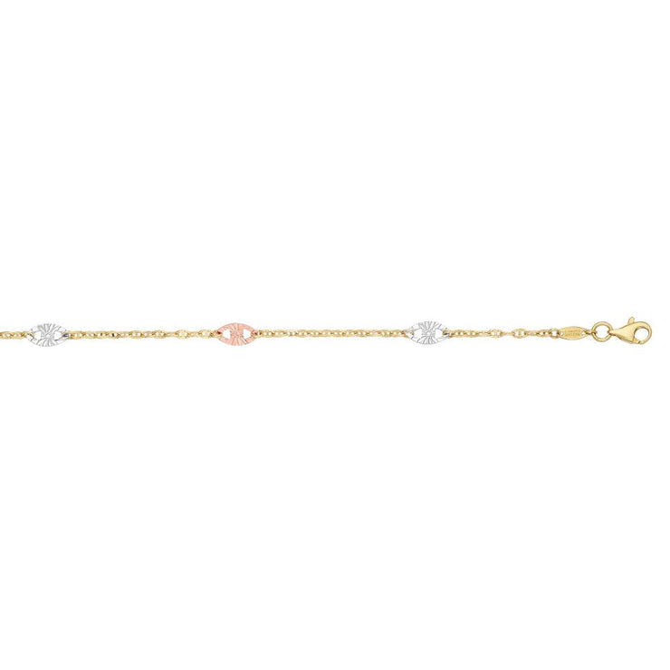 14K Tri-color Gold Diamond Cut Anklet