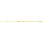 14K Tri-color Gold Diamond Cut Dangle Cross Anklet