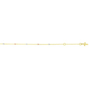 14K Tri-color Gold Diamond Cut Dangle Cross Anklet