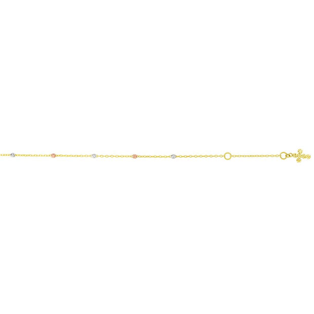 14K Tri-color Gold Diamond Cut Dangle Cross Anklet
