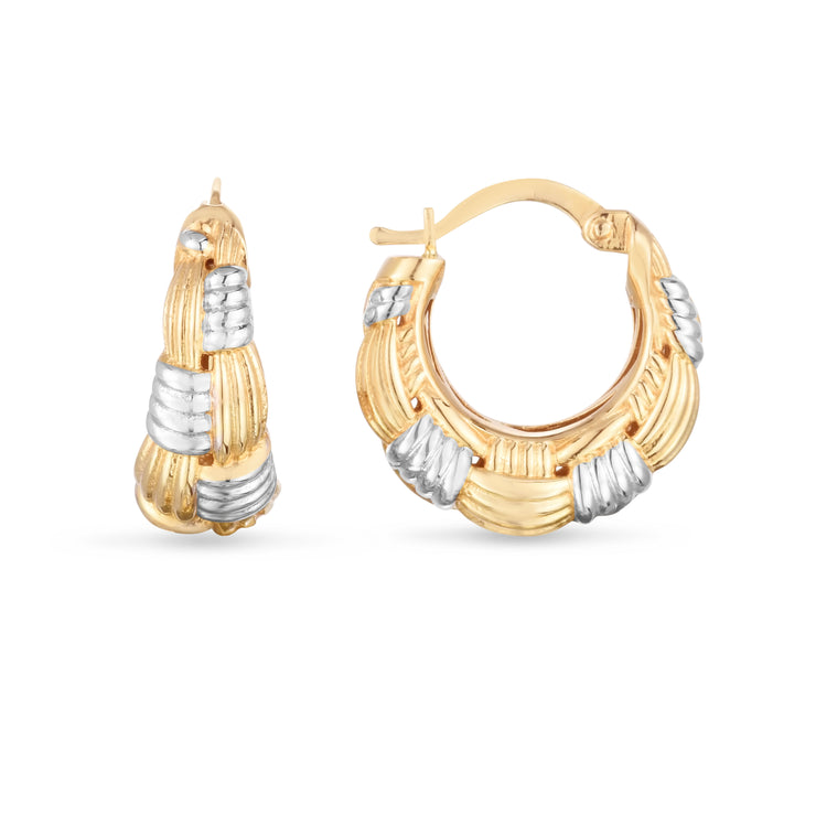 14K Two-tone Woven Ribbed Hoop