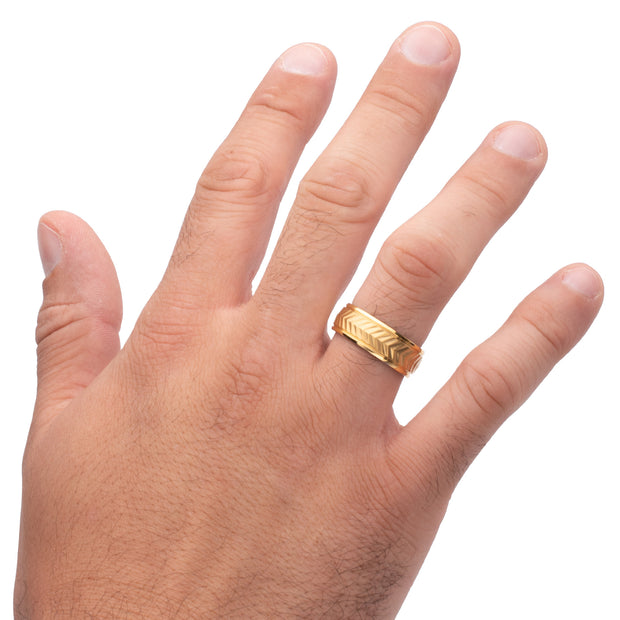 Gold IP Titanium Matte Finish Chevron Comfort Fit Ring