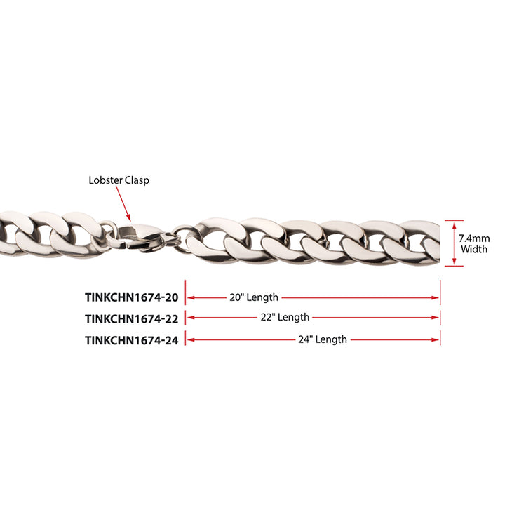 7.4mm Titanium Curb Chain Necklace with Lobster Clasp