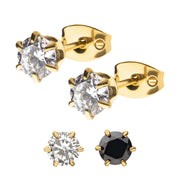 20g 24Kt Gold IP Titanium Post and Butterfly Back with 6-Prong Gem Stud Earrings