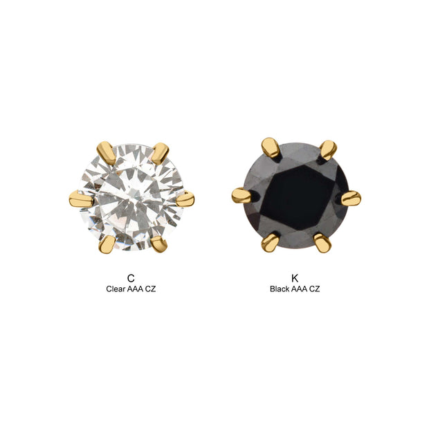 20g 24Kt Gold IP Titanium Post and Butterfly Back with 6-Prong Gem Stud Earrings