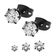 20g Black IP Titanium Post and Butterfly Back with 6-Prong Gem Stud Earrings