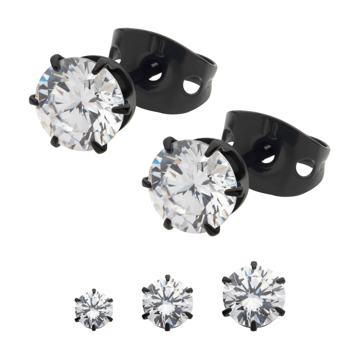 20g Black IP Titanium Post and Butterfly Back with 6-Prong Gem Stud Earrings