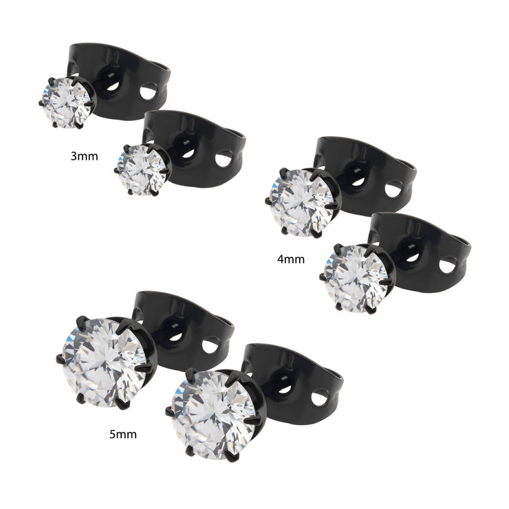 20g Black IP Titanium Post and Butterfly Back with 6-Prong Gem Stud Earrings