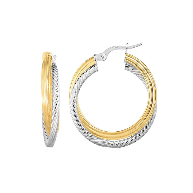 14K Two-tone Gold Polished & Twist Hoop Earring