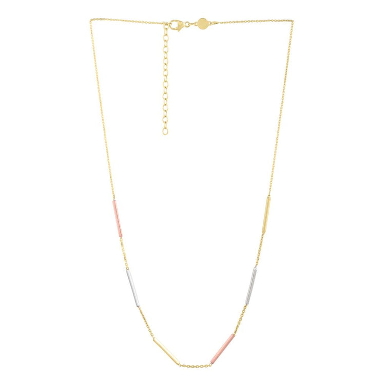 10K Tri-color Bar Station Necklace