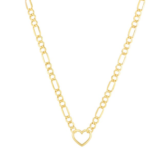 10K Heart Figaro Chain Necklace