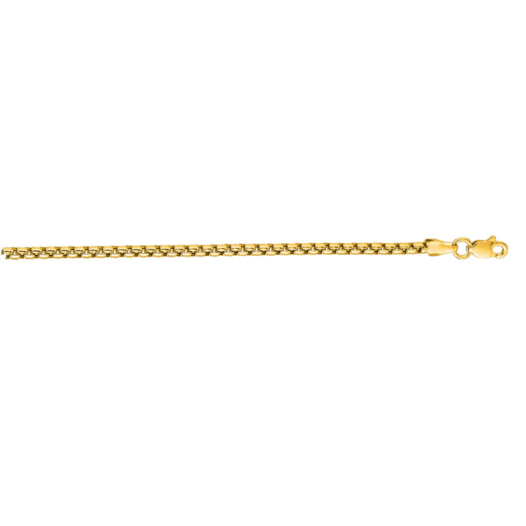 10K Gold 1.6mm Solid Round Box Chain
