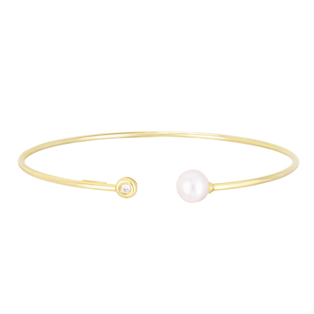 14K Pearl & Diamond Cuff Bangle