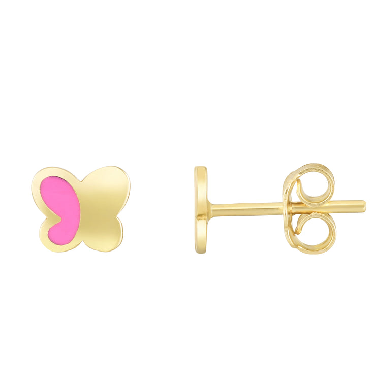 14K Butterfly Pink Enamel Earrings