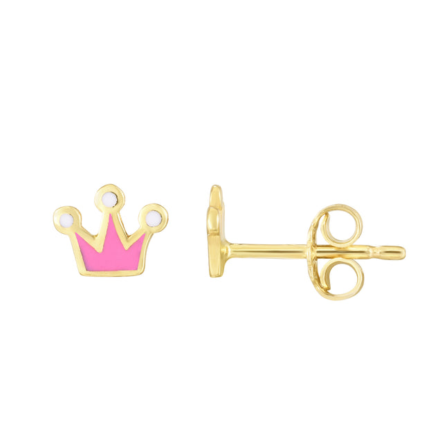 14K Crown Enamel Earrings