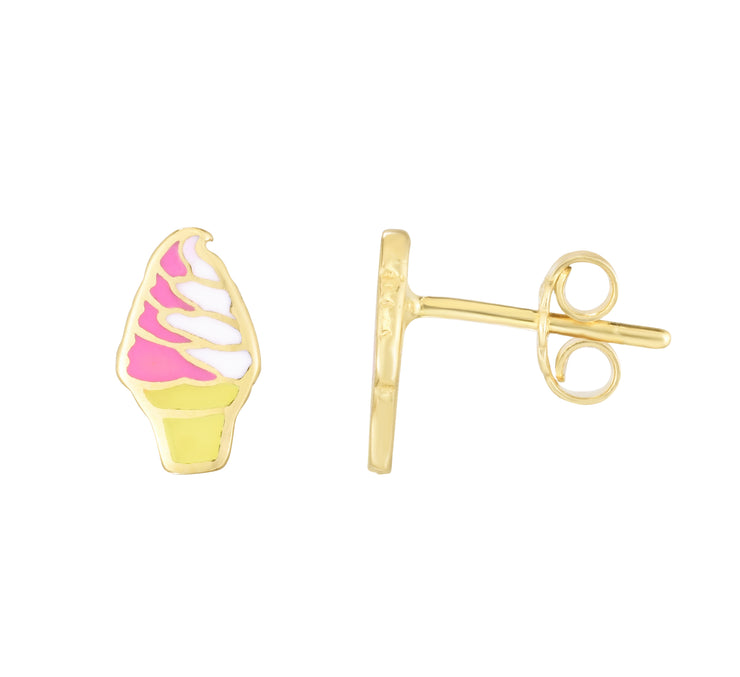 14K Ice Cream Cone Enamel Earrings