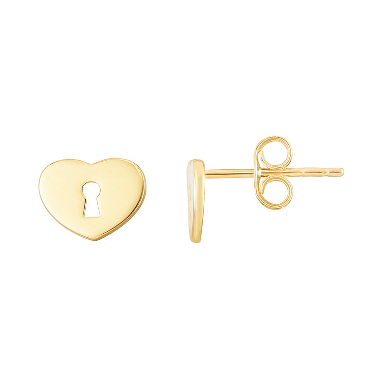 14K Heart Padlock Studs