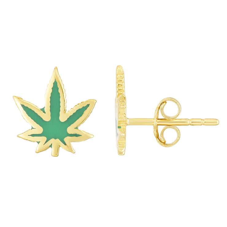 14K Hemp Leaf Enamel Earrings