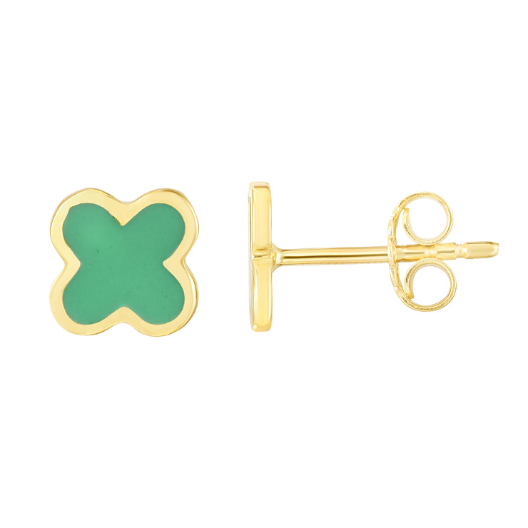 14K Green Clover Enamel Earrings