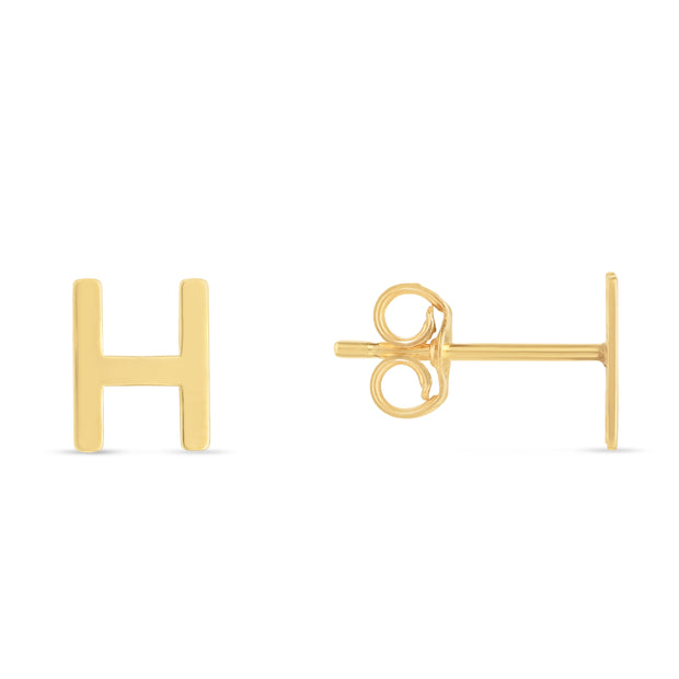 14K Gold Initial H Stud Earring