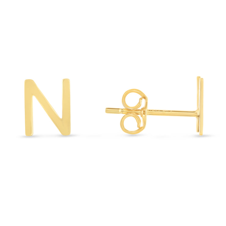 14K Gold Initial N Stud Earring