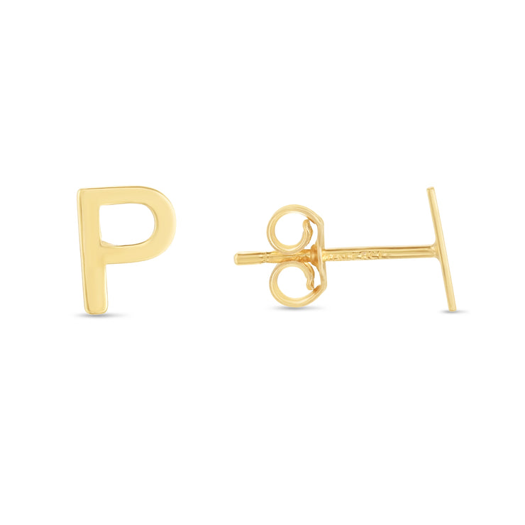 14K Gold Initial P Stud Earring