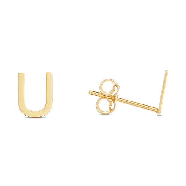 14K Gold Initial U Stud Earring