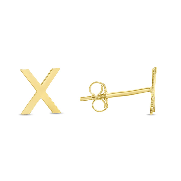 14K Gold Initial X Stud Earring