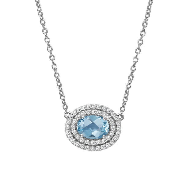 Genuine Blue Topaz Halo Necklace