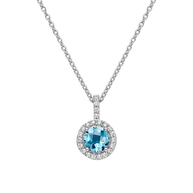 Genuine Blue Topaz Halo Necklace