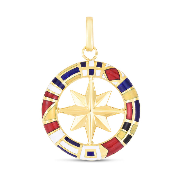 14k Mens Maritime Flag Compass Charm