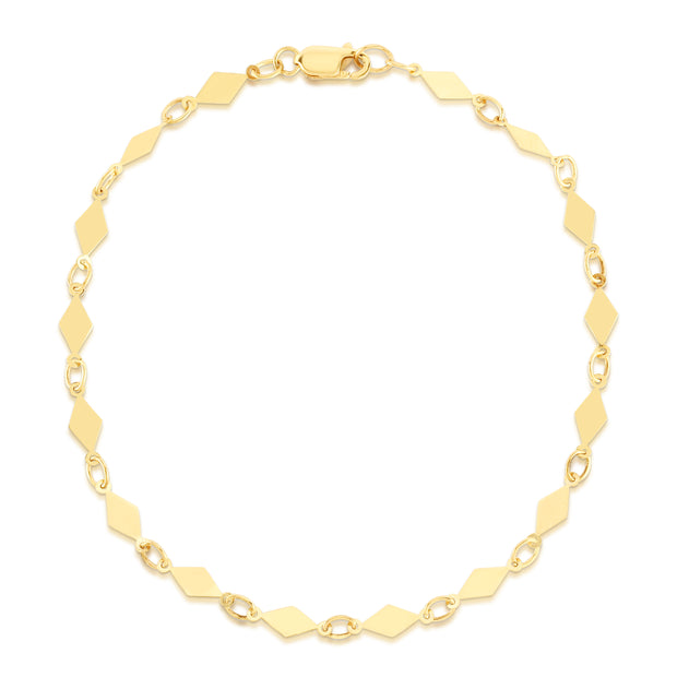 14K Gold Diamond Shape Mirror Chain