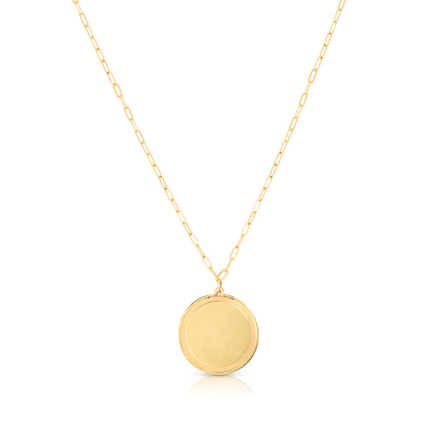 14K Gold Round Tag with Paperclip Chain