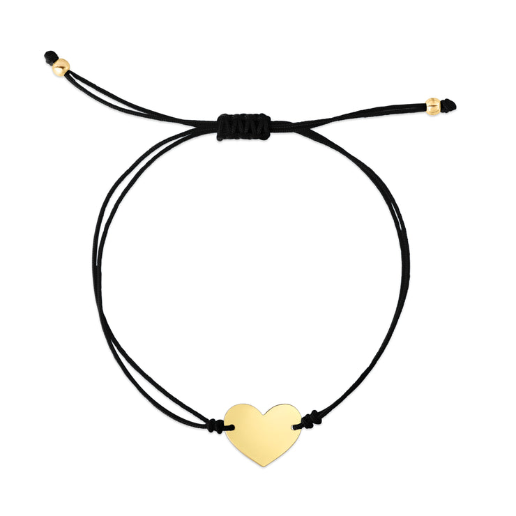 14K Black Cord Heart Adjustable Bracelet