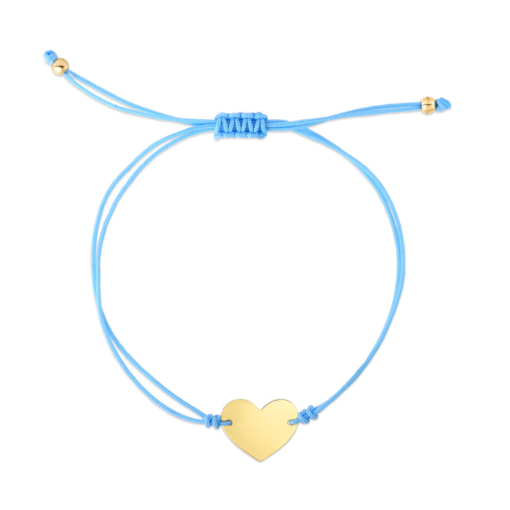 14K Blue Cord Heart Adjustable Bracelet