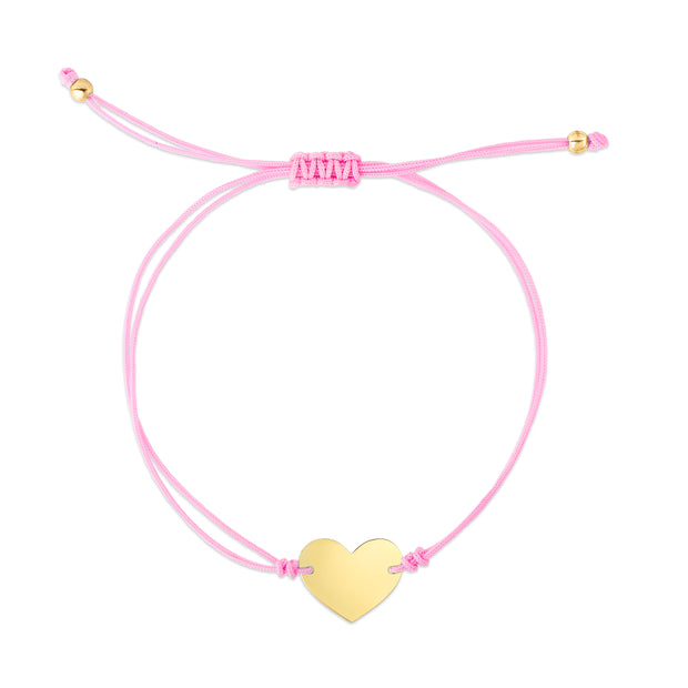 14K Pink Cord Heart Adjustable Bracelet
