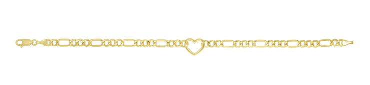 14K Heart Figaro Chain Bracelet
