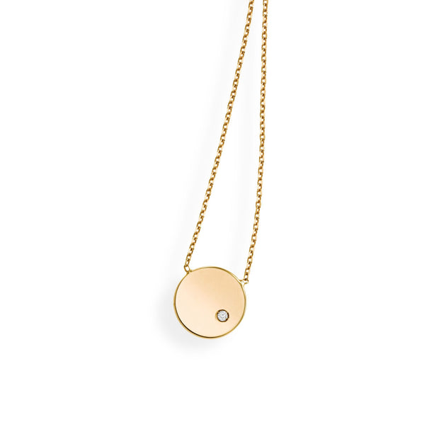 14K Gold Polished SOHO Disc Diamond Necklace