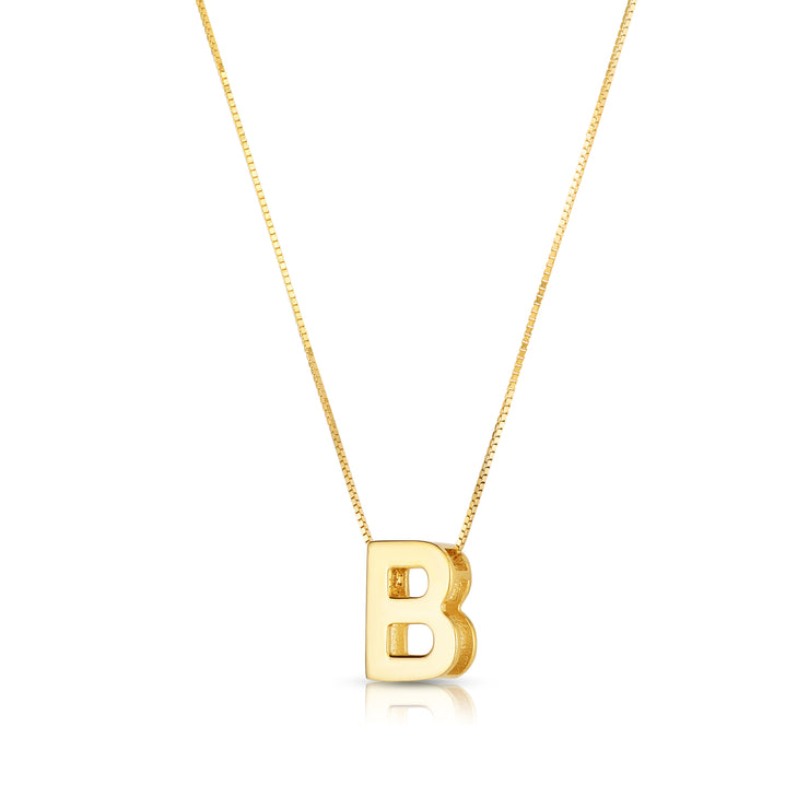 14K Gold Block Letter Initial B Necklace