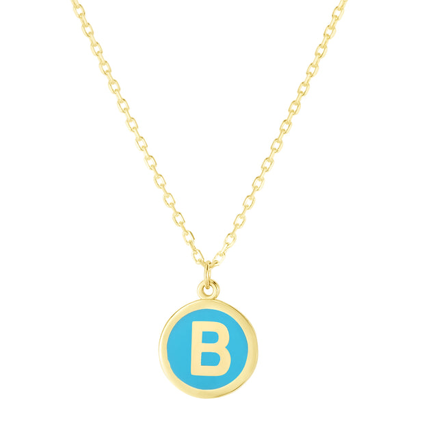 14K Turquoise Enamel B Initial Necklace