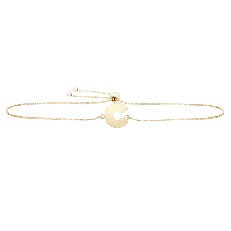 14K Gold Initial C Bolo Bracelet