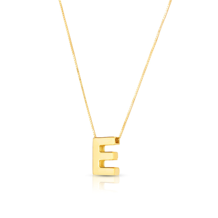 14K Gold Block Letter Initial E Necklace